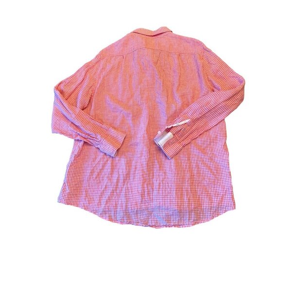 Hickey Freeman Mens Pink Gingham Checkered Button-Down Shirt XL 100% Linen - Picture 7 of 7